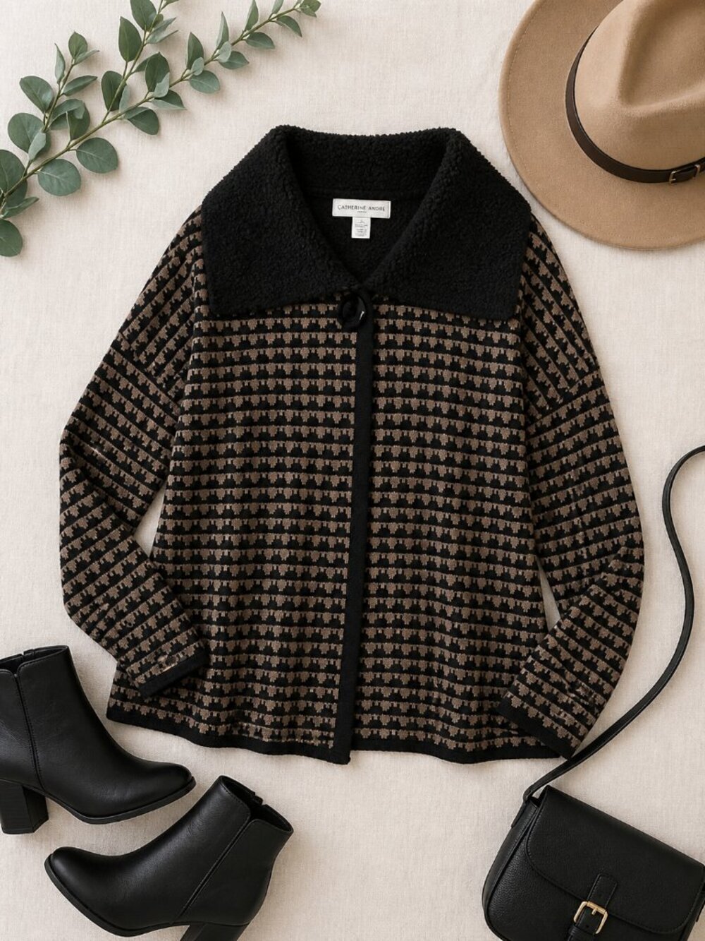 A. IDA Wool Blend Jacket L Made in Italy Faux Fur Collar Button Front